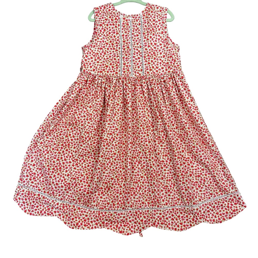 Laura Ashley Floral Dress Girls 5 Red White Sleeveless Cotton Vintage